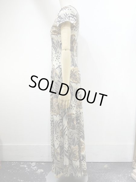 画像3: USA製 80〜90s La Fete 虎、ヒョウ、ライオン 猛獣 アニマル プリント 前開き風 カットソー ロング マキシ ワンピース (3)