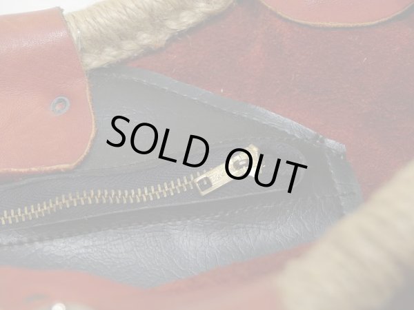 画像13: 60s ビンテージ ヘンプ 紐 ハンドル レザー クラフト ショルダー ハンド バッグ (13)