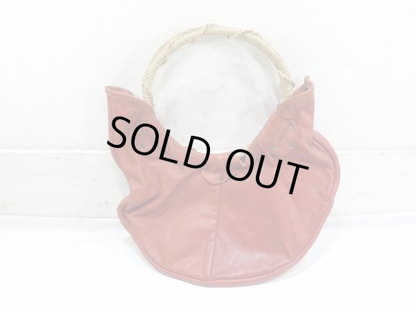 画像7: 60s ビンテージ ヘンプ 紐 ハンドル レザー クラフト ショルダー ハンド バッグ (7)