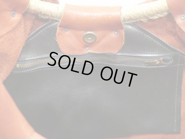 画像12: 60s ビンテージ ヘンプ 紐 ハンドル レザー クラフト ショルダー ハンド バッグ (12)