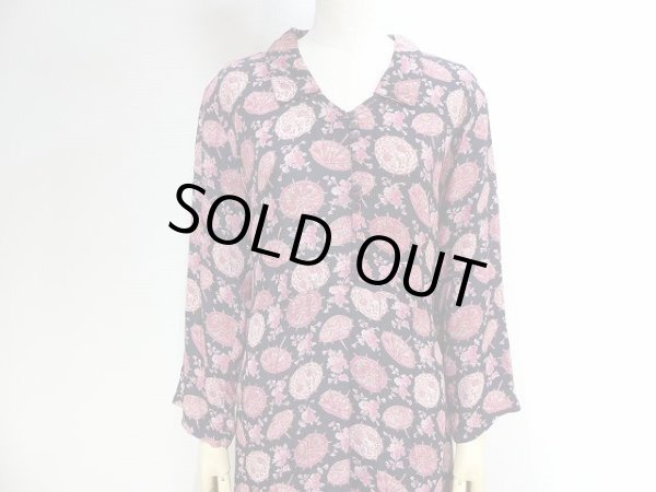 画像2: ビンテージ April Cornell オリエンタル 花柄 アンブレラ 傘模様 ピンタック マキシ ロング ワンピース ドレス (2)