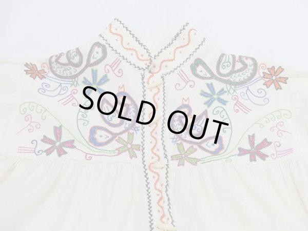 画像4: 60s 70s ビンテージ マオカラー メキシカン刺繍 スモック ブラウス (4)