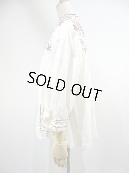 画像2: 60s 70s ビンテージ マオカラー メキシカン刺繍 スモック ブラウス (2)