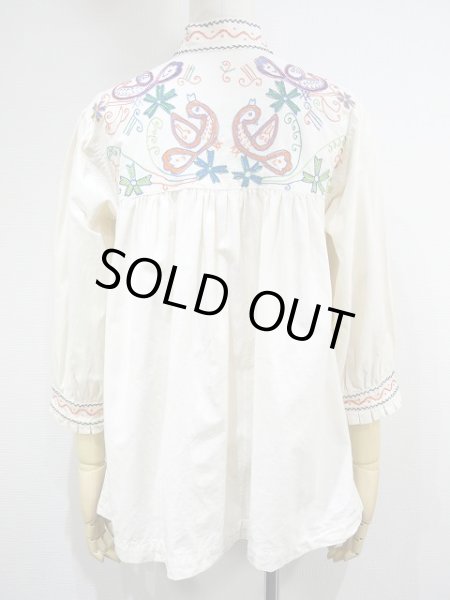 画像3: 60s 70s ビンテージ マオカラー メキシカン刺繍 スモック ブラウス (3)