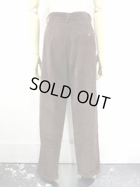 画像3:  90s Eddie Bauer 太畝 ブラウン コーデュロイ タック テーパード  パンツ  (3)