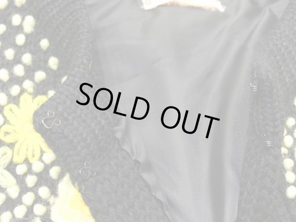 画像6: 70s ビンテージ Herman Arts フラワー ハンド 刺繍 ブラック 黒 ロング ニット カーディガン (6)