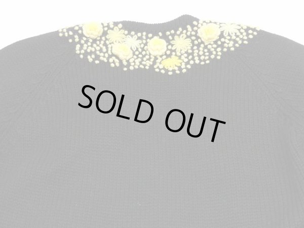 画像13: 70s ビンテージ Herman Arts フラワー ハンド 刺繍 ブラック 黒 ロング ニット カーディガン (13)