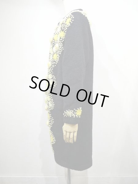 画像3: 70s ビンテージ Herman Arts フラワー ハンド 刺繍 ブラック 黒 ロング ニット カーディガン (3)