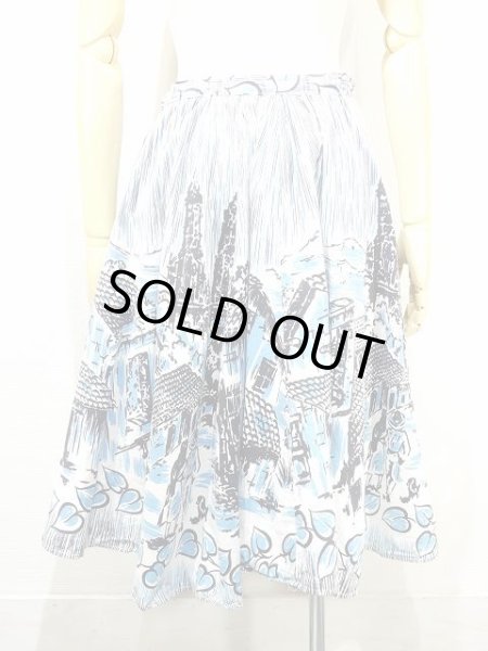 画像3: 50s ビンテージ 風景 カントリー 柄 コットン サーキュラー フレア スカート  (3)