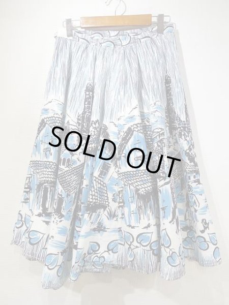 画像5: 50s ビンテージ 風景 カントリー 柄 コットン サーキュラー フレア スカート  (5)