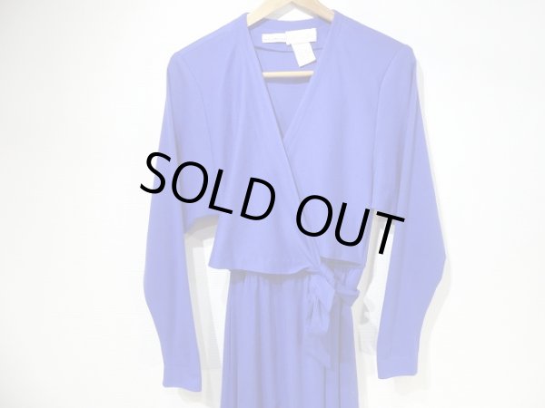 画像2: 80s 90s USA製 made in usa california girl ロイヤルブルー ウール混 カットソー 素材 カシュクール ワンピース ドレス (2)