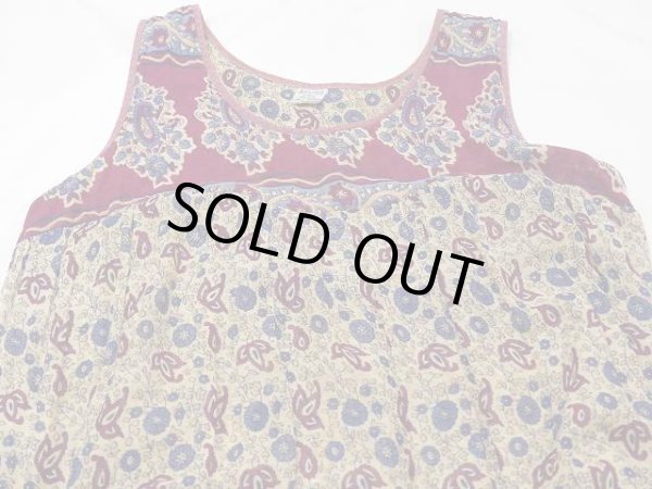 画像8: 70s ビンテージ DENIM JAZZ パキスタン製 インド綿 エスニック ノースリーブ ペーズリー 花 柄 ワンピース ドレス ヒッピー パキ綿  (8)