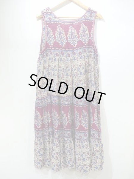 画像2: 70s ビンテージ DENIM JAZZ パキスタン製 インド綿 エスニック ノースリーブ ペーズリー 花 柄 ワンピース ドレス ヒッピー パキ綿  (2)