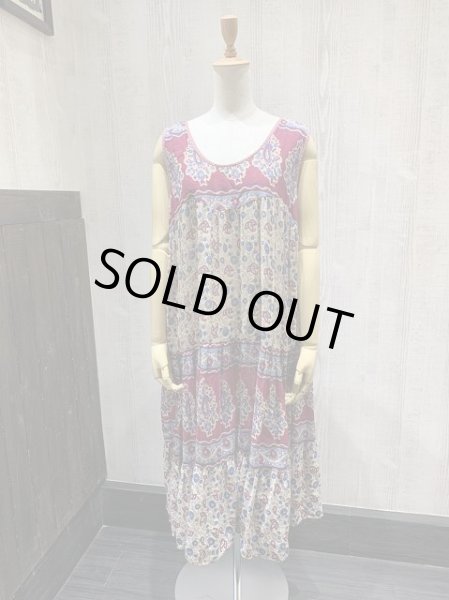 画像3: 70s ビンテージ DENIM JAZZ パキスタン製 インド綿 エスニック ノースリーブ ペーズリー 花 柄 ワンピース ドレス ヒッピー パキ綿  (3)