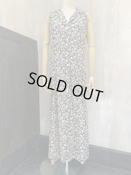 画像3: USA製 アメリカ製 80〜90s All That Jazz 小花柄 オープンカラー 開襟 ベスト ノースリーブ ロング ワンピース ドレス (3)