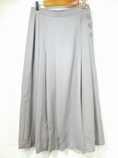 画像4: USA製 80s PUREWOOL グレージュ プリーツ フレア ロング スカート (4)
