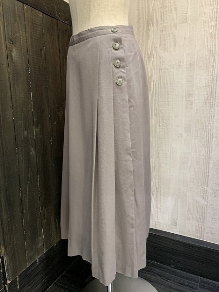 画像2: USA製 80s PUREWOOL グレージュ プリーツ フレア ロング スカート (2)