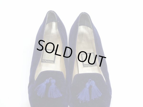 画像7: mina タッセル 付き ベロア ベルベット ネイビーブルー パンプス (7)