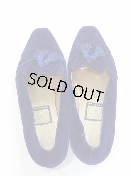 画像2: mina タッセル 付き ベロア ベルベット ネイビーブルー パンプス (2)