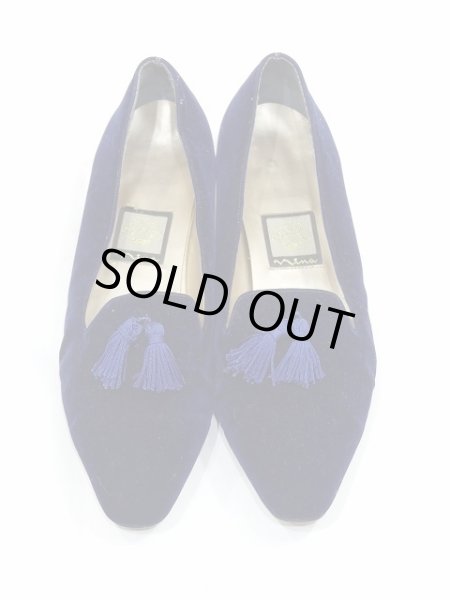 画像1: mina タッセル 付き ベロア ベルベット ネイビーブルー パンプス (1)