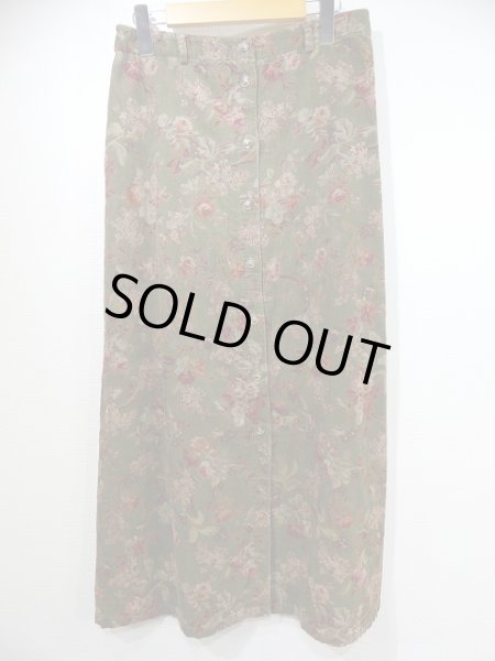 画像4: 90s Eddie Bauer エディーバウアー コーデュロイ 総柄 花柄 前開き スカート (4)