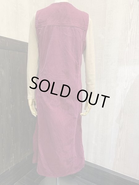 画像3: 90s NWB ボルドー ワインレッド 前開き コーデュロイ ジャンパースカート ワンピース (3)