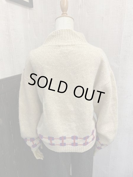 画像3: 80s the eagle's eye 子ネコ キャット 柄 ハンドニット ハイネック ウール セーター (3)