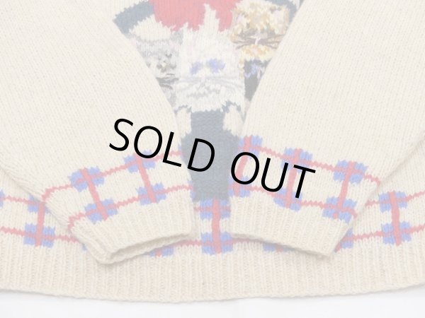 画像10: 80s the eagle's eye 子ネコ キャット 柄 ハンドニット ハイネック ウール セーター (10)