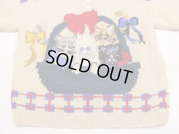 画像9: 80s the eagle's eye 子ネコ キャット 柄 ハンドニット ハイネック ウール セーター (9)