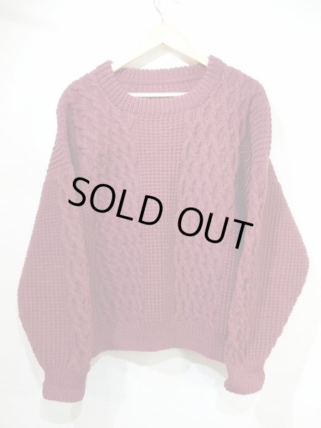 画像4: 〜 80s UNKNOWN ハンドメイド アランニット フィッシャーマンニット セーター (4)