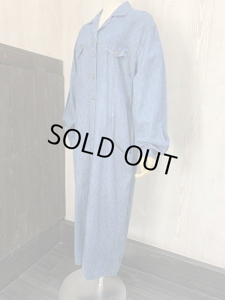 画像3: 90s Eddie Bauer ダンガリー オープンカラー デニム シャツ ワンピース  (3)