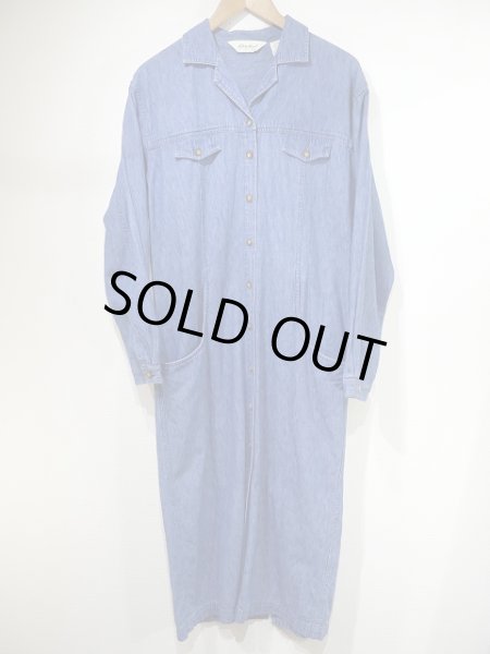 画像6: 90s Eddie Bauer ダンガリー オープンカラー デニム シャツ ワンピース  (6)