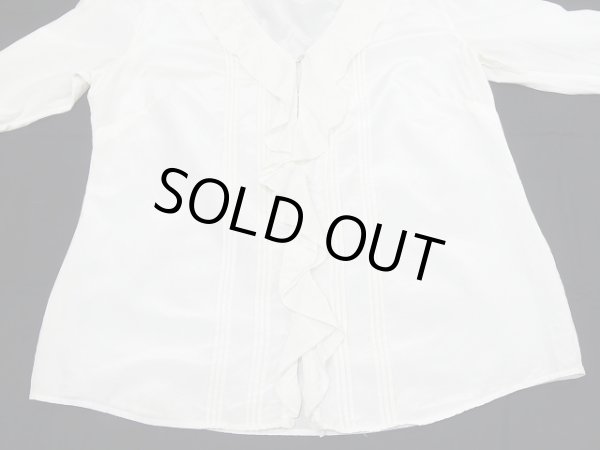 画像9: 90s CHICO'S フリルカラー ピンタック シルク コットン ブラウス (9)