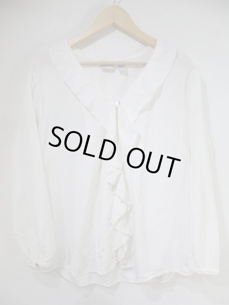 画像4: 90s CHICO'S フリルカラー ピンタック シルク コットン ブラウス (4)