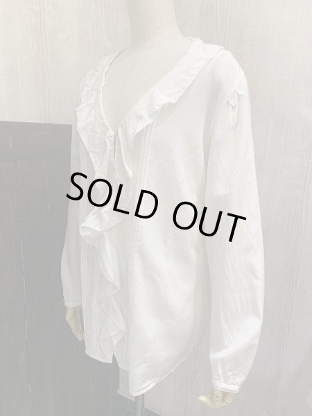 画像2: 90s CHICO'S フリルカラー ピンタック シルク コットン ブラウス (2)