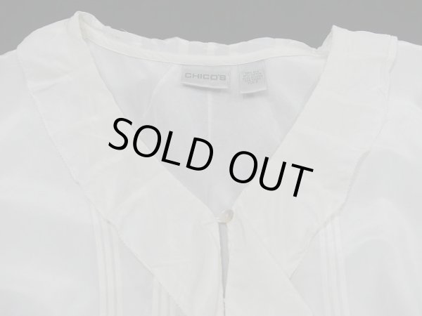 画像7: 90s CHICO'S フリルカラー ピンタック シルク コットン ブラウス (7)