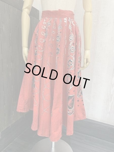 画像4: 50s ビンテージ Laoable スパンコール 絣 サーキュラー ラップ スカート  (4)