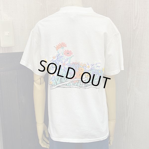 画像3:  USA製 90s ビンテージ フラワー 花 コスモス 絵画 アート 両面 プリント Tシャツ (3)