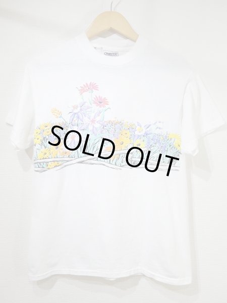 画像4:  USA製 90s ビンテージ フラワー 花 コスモス 絵画 アート 両面 プリント Tシャツ (4)