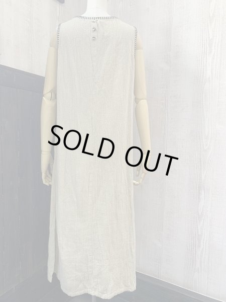 画像3: USA製  90s UNIFORM JOHN PAUL RICHARD ブランケットステッチ リネン風 コットン ノースリーブ ワンピース  (3)