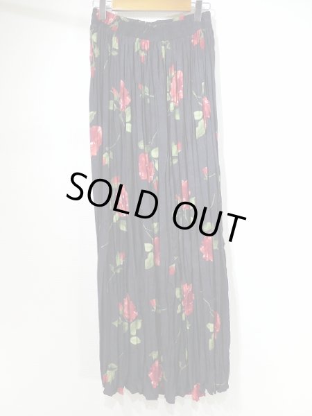 画像5: USA製 90s CLIO ワッシャー シワ 加工 バラ 花柄 ロング フレア スカート (5)