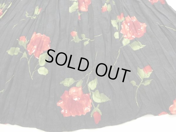 画像10: USA製 90s CLIO ワッシャー シワ 加工 バラ 花柄 ロング フレア スカート (10)