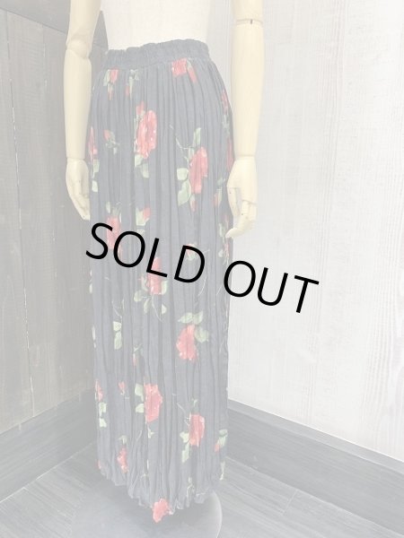 画像3: USA製 90s CLIO ワッシャー シワ 加工 バラ 花柄 ロング フレア スカート (3)