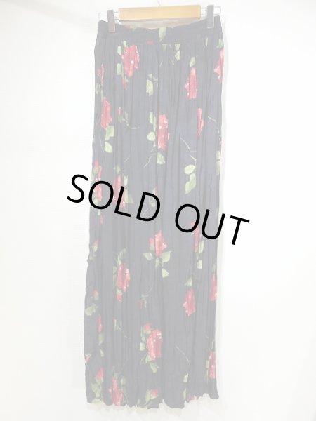 画像6: USA製 90s CLIO ワッシャー シワ 加工 バラ 花柄 ロング フレア スカート (6)
