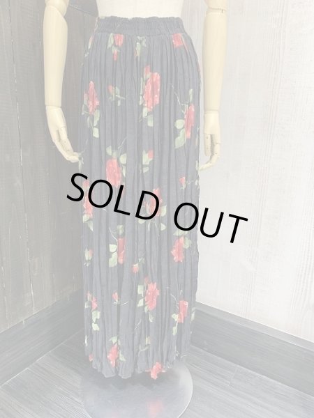 画像2: USA製 90s CLIO ワッシャー シワ 加工 バラ 花柄 ロング フレア スカート (2)