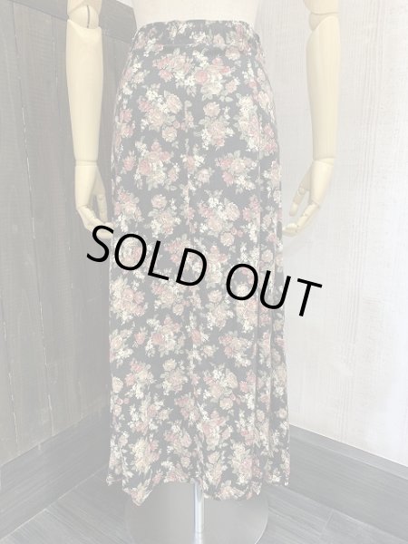 画像4: USA製 90s VINTAGE BLUE 小花柄 前開き ボタン フレア スカート  (4)