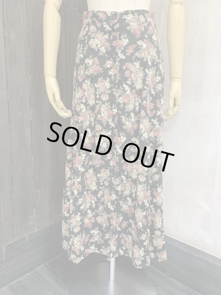 画像2: USA製 90s VINTAGE BLUE 小花柄 前開き ボタン フレア スカート  (2)