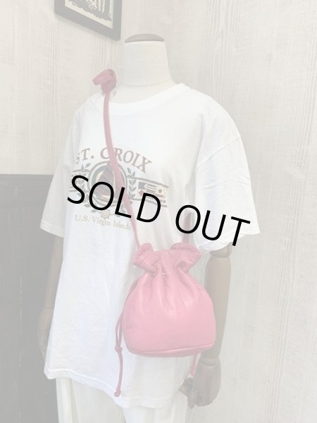 画像4: 80s ビンテージ マゼンタピンク ショッキングピンク 巾着 レザー ポシェット バッグ (4)