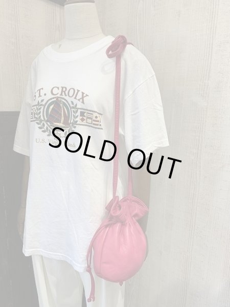 画像5: 80s ビンテージ マゼンタピンク ショッキングピンク 巾着 レザー ポシェット バッグ (5)