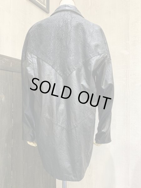 画像3: 80s ビンテージ G-III パイソン 切り替え デザイン レザー ロング テーラード ジャケット ユニセックス コート  (3)